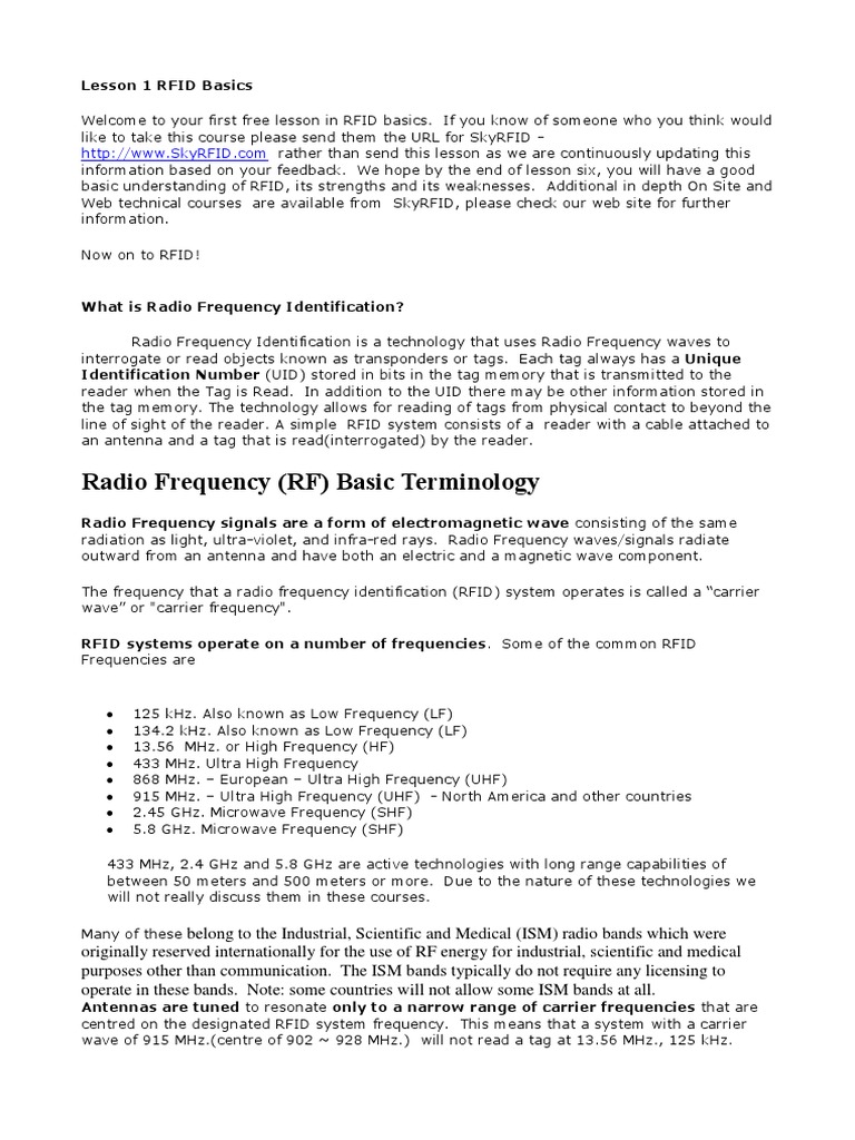 RFID Lesson | PDF | Radio Frequency Identification | Decibel