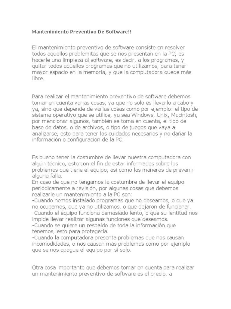 Mantenimiento Preventivo de Software: Guía Práctica | PDF | Software ...