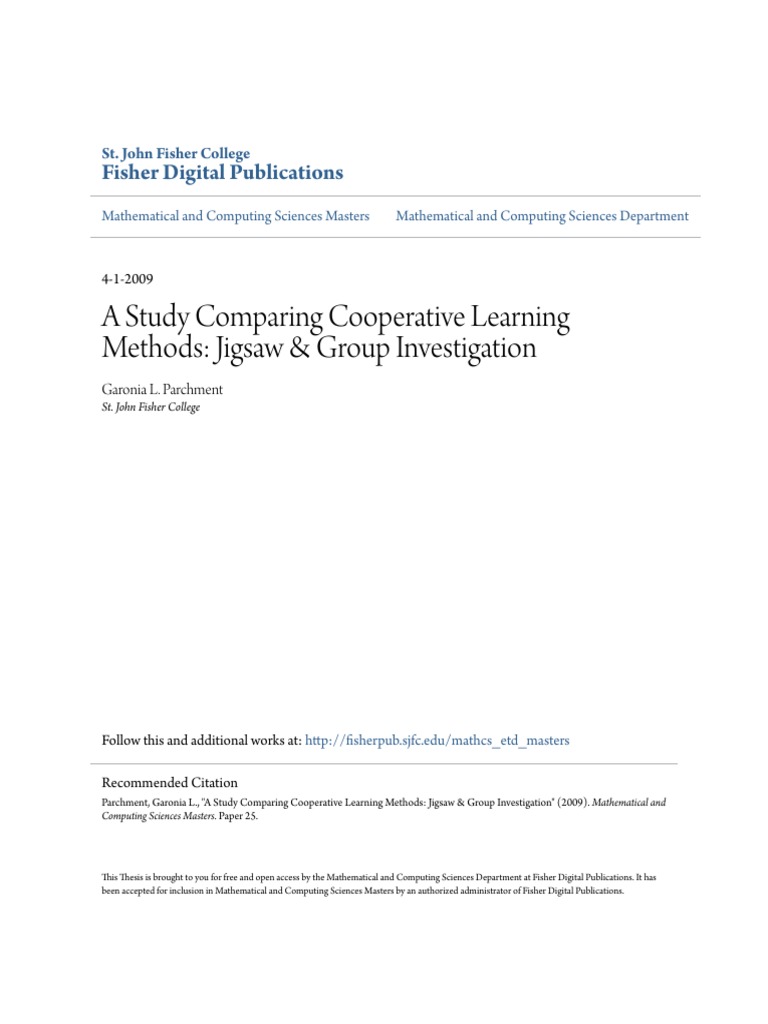 A Study Comparing Cooperative Learning Methods - Jigsaw & Group in PDF ...