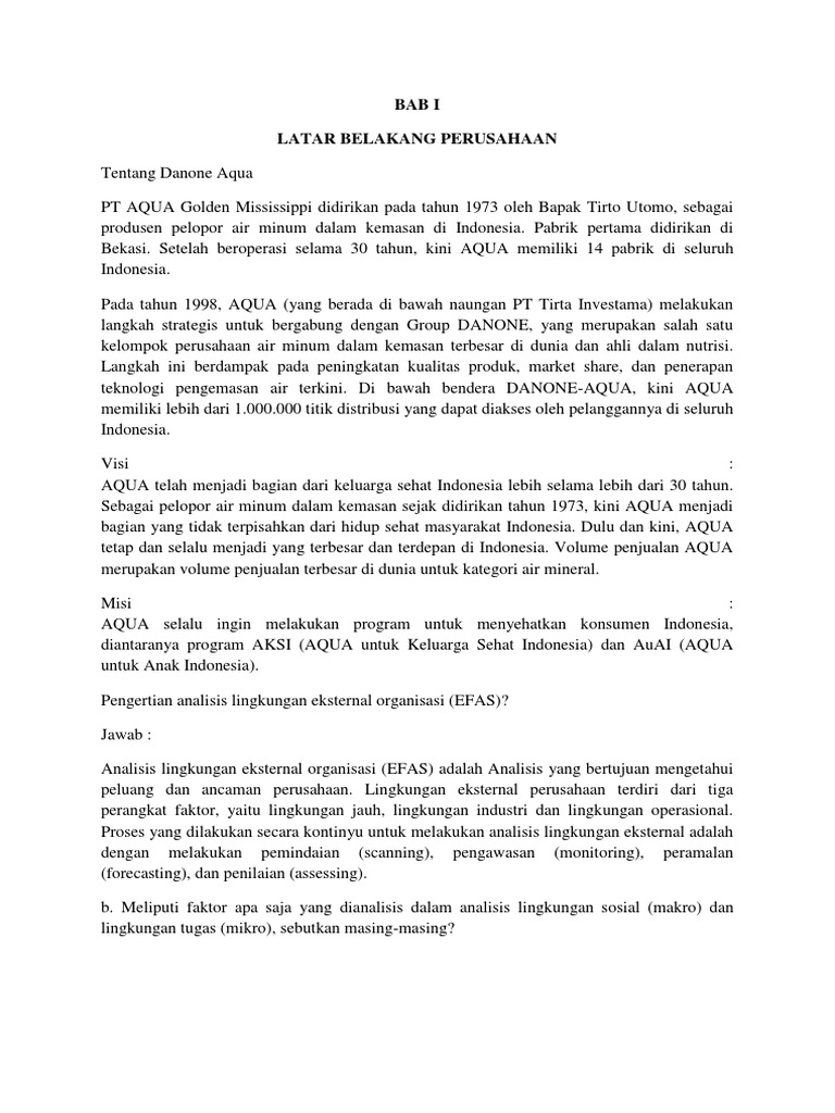 Manajemen Strategi Analisis Swot Pada Pt Aqua Danone