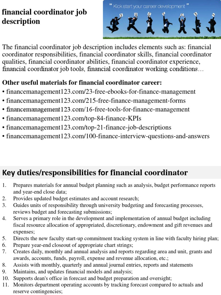 Financial Coordinator Job Description Budget Performance Appraisal