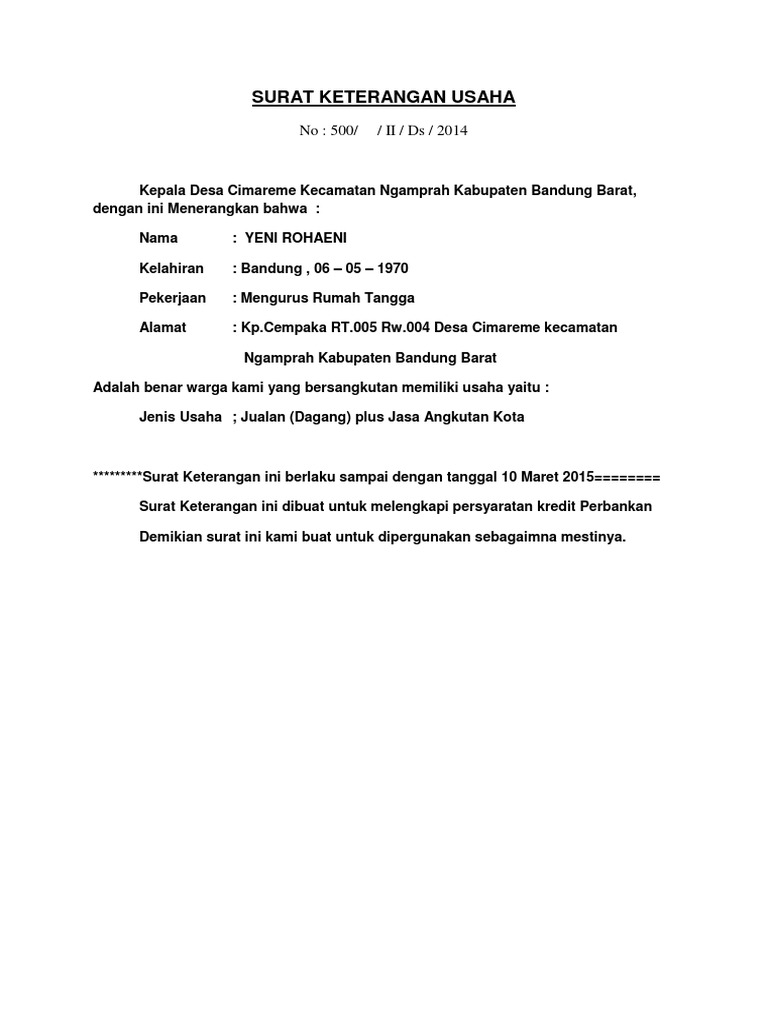 Surat Keterangan Usaha Pdf