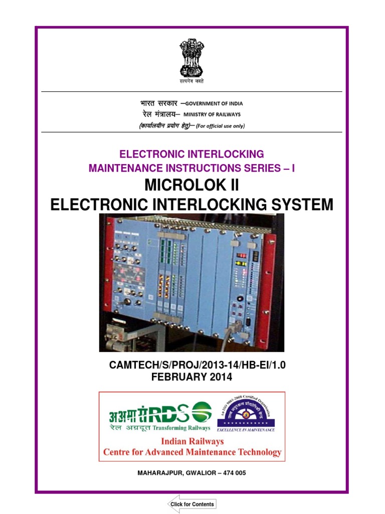 Handbook On Electronic Interlocking Maintenance Instruction Series I