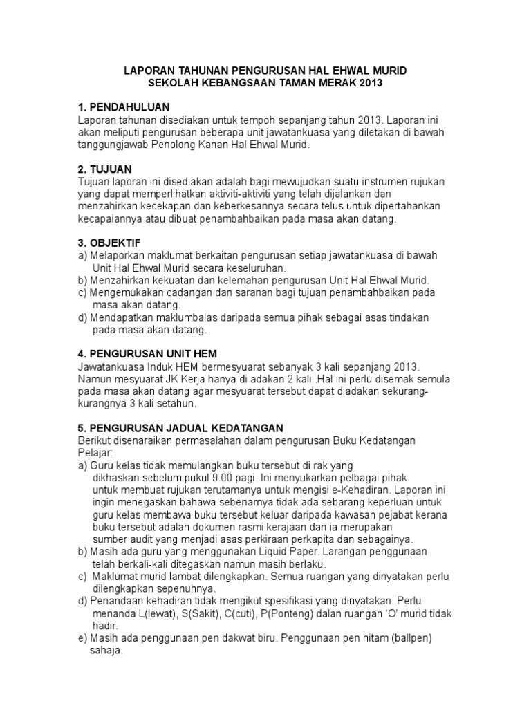 Laporan Tahunan Pengurusan Hal Ehwal Murid