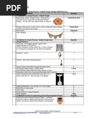 Griha Pravesh Poojan Samagri List Pdf Nature Religion