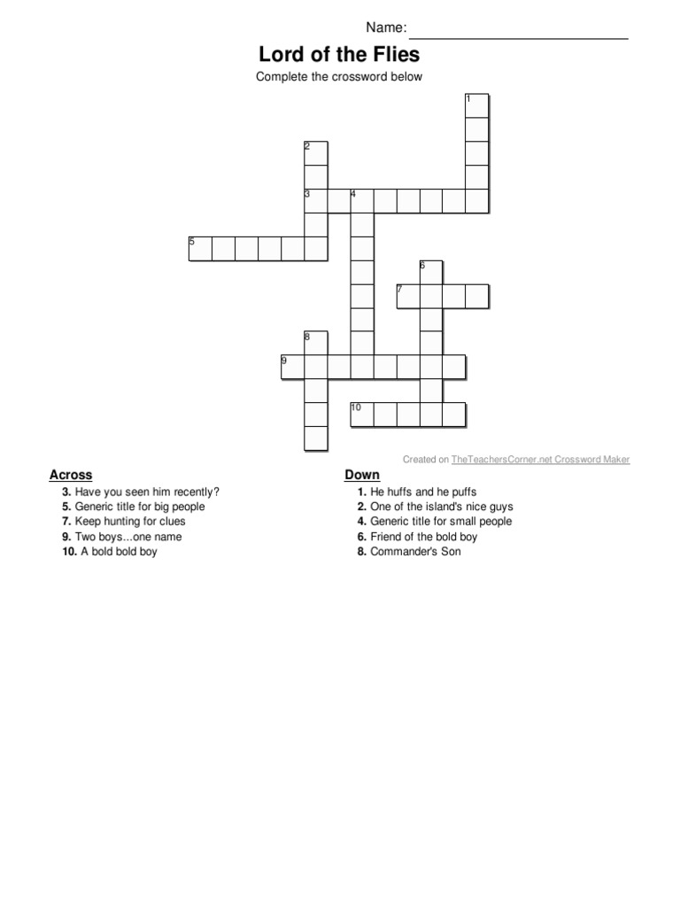 Lord of the Flies Crossword Puzzle | PDF