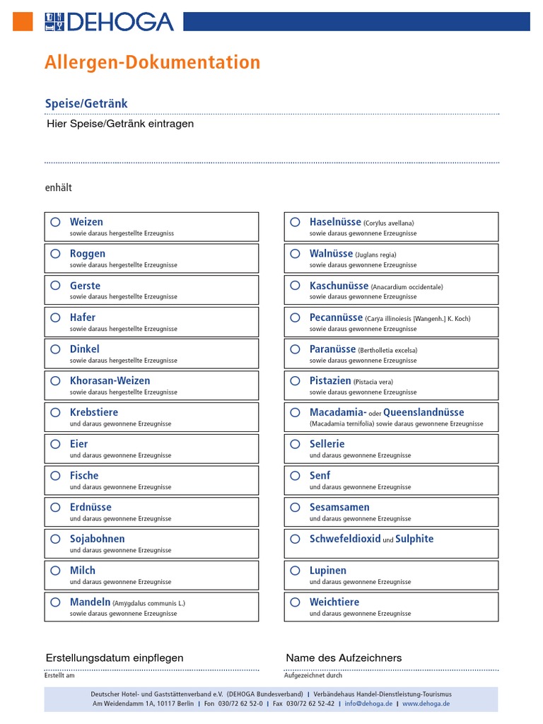 Formblatt Allergeninformation Allergene Kennzeichnungspflicht Fur Deutschlands Gastronomie Tritt Am 13 Dezember 2014 In Kraft