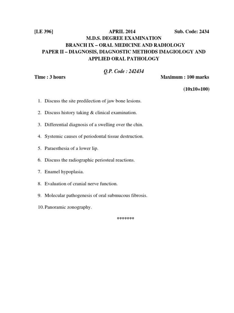Imagiology in Oral Medicine Exam Topics | PDF | Science & Mathematics
