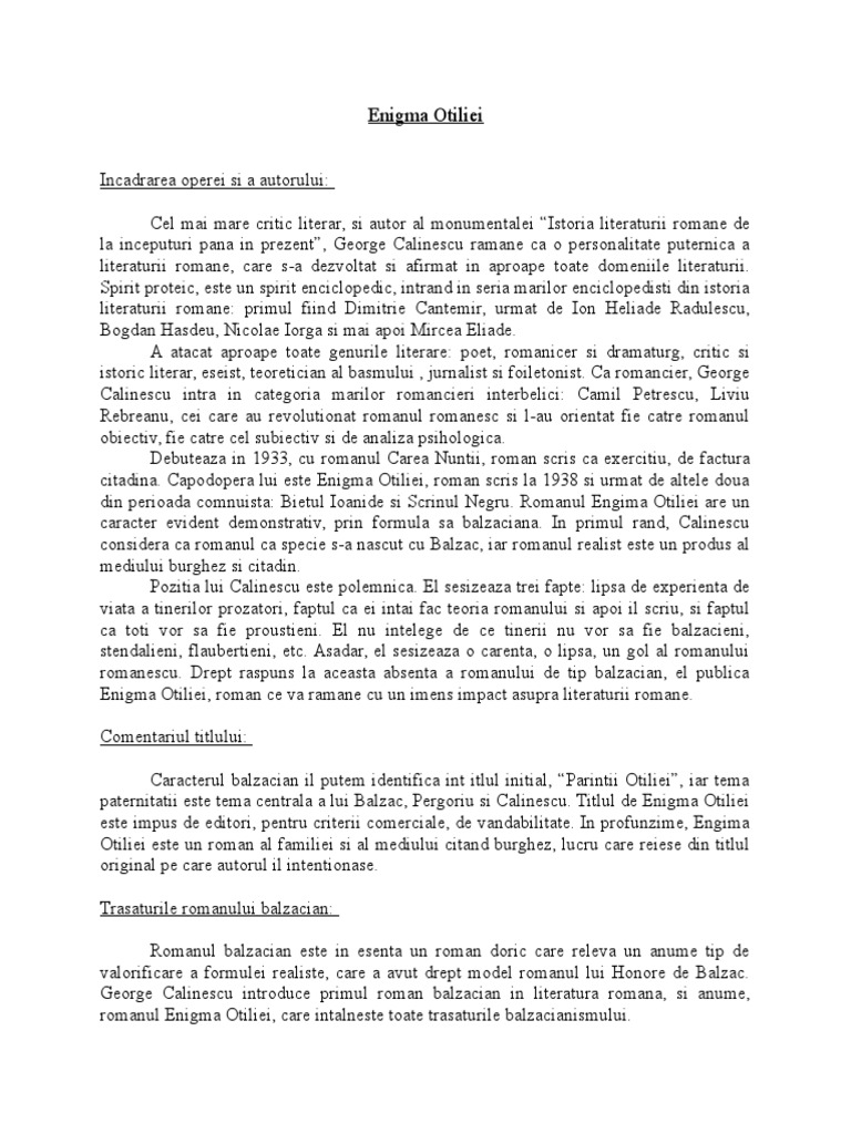 Enigma Otiliei Comentariu