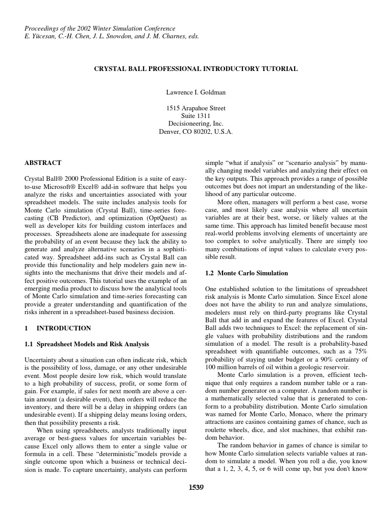 Crystal Ball Guide Book PDF Monte Carlo Method Simulation