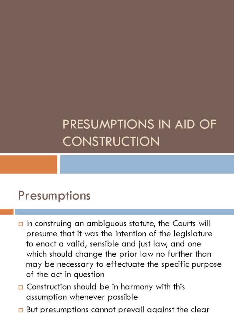 Presumptions in Aid of Construction PDF Statutory Interpretation