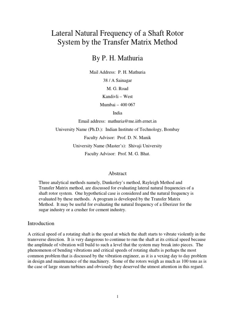 Lateral Natural Frequency of Shafts | PDF