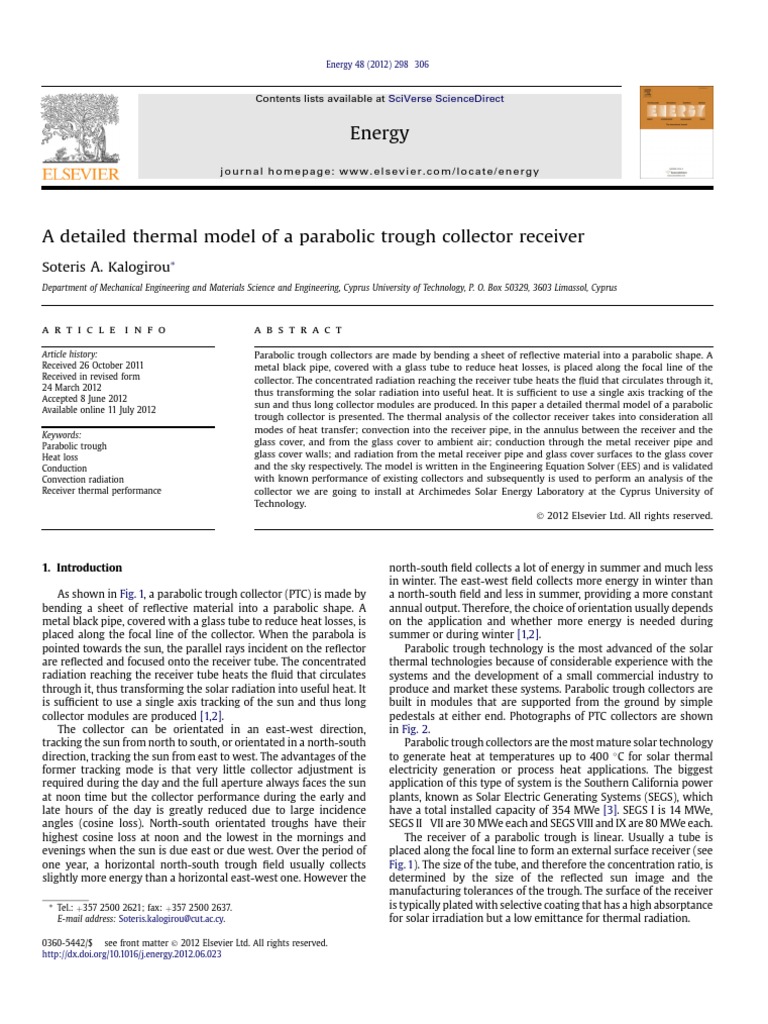 Thermal Model of Parabolic Trough Receiver | PDF | Heat Transfer ...