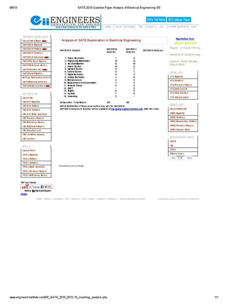 GATE 2013 Question Paper Analysis of Electrical Engineering-EE | PDF
