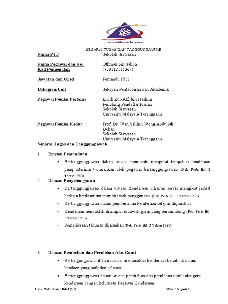 Senarai Tugas Pemandu Othman R3 Pdf