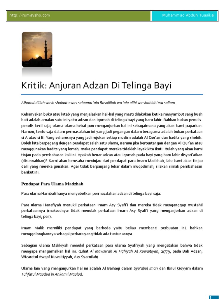 Krit Ik Anjuran Adzan Di Telinga Bayi