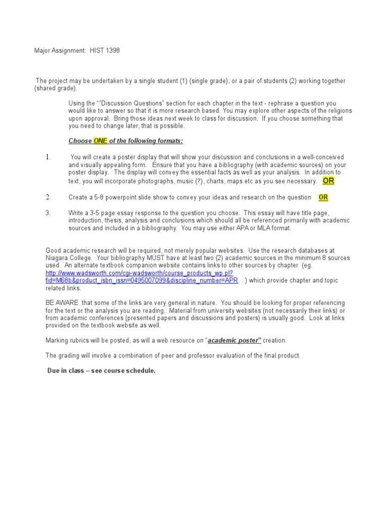 HIST 1398 Major Assignment Guidelines | PDF | Art