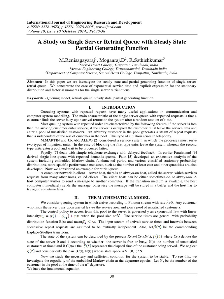Single Server Retrial Queue Analysis | PDF | Markov Chain | Engineering