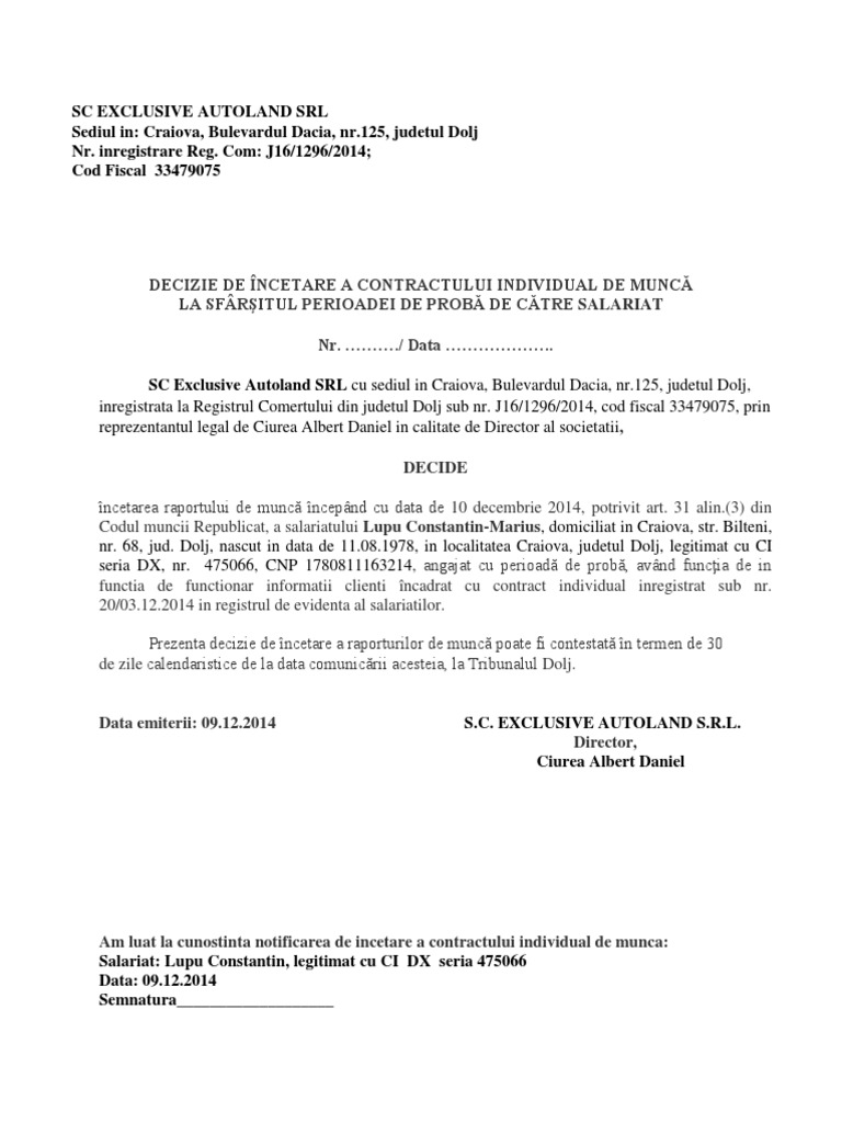 Decizie Incetare Cim Per de Proba PDF