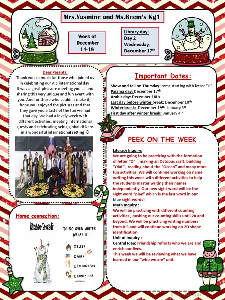 December Activities and Important Dates | PDF | Language Arts ...
