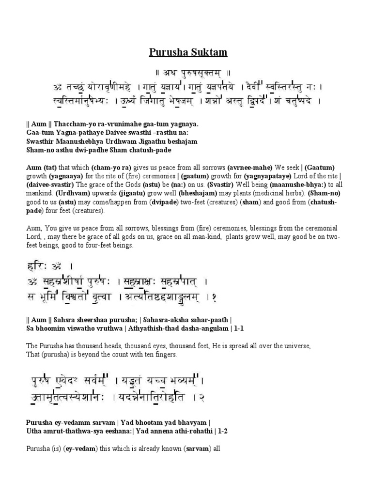 Purusha Suktam Download Free PDF Indian Philosophy Hindu Philosophy