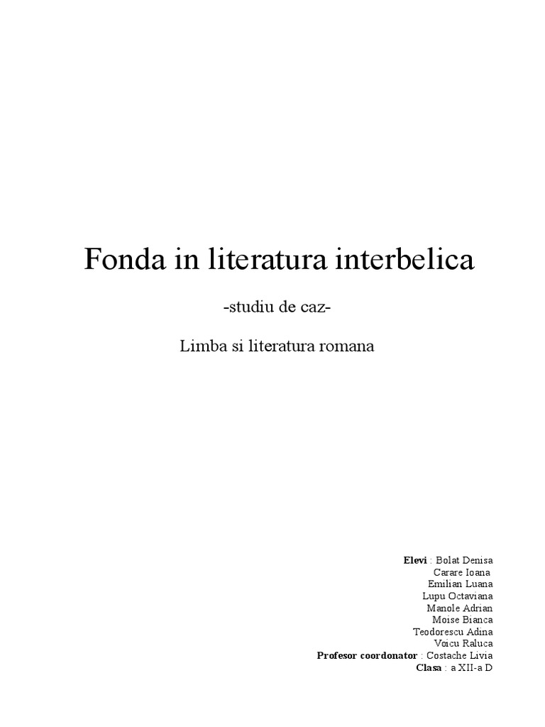 Fronda In Literatura Interbelica