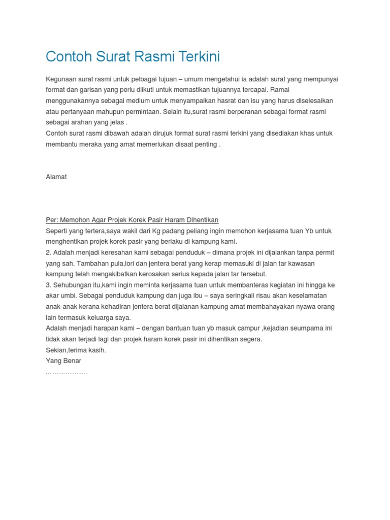Contoh Surat Rasmi Terkini Pdf