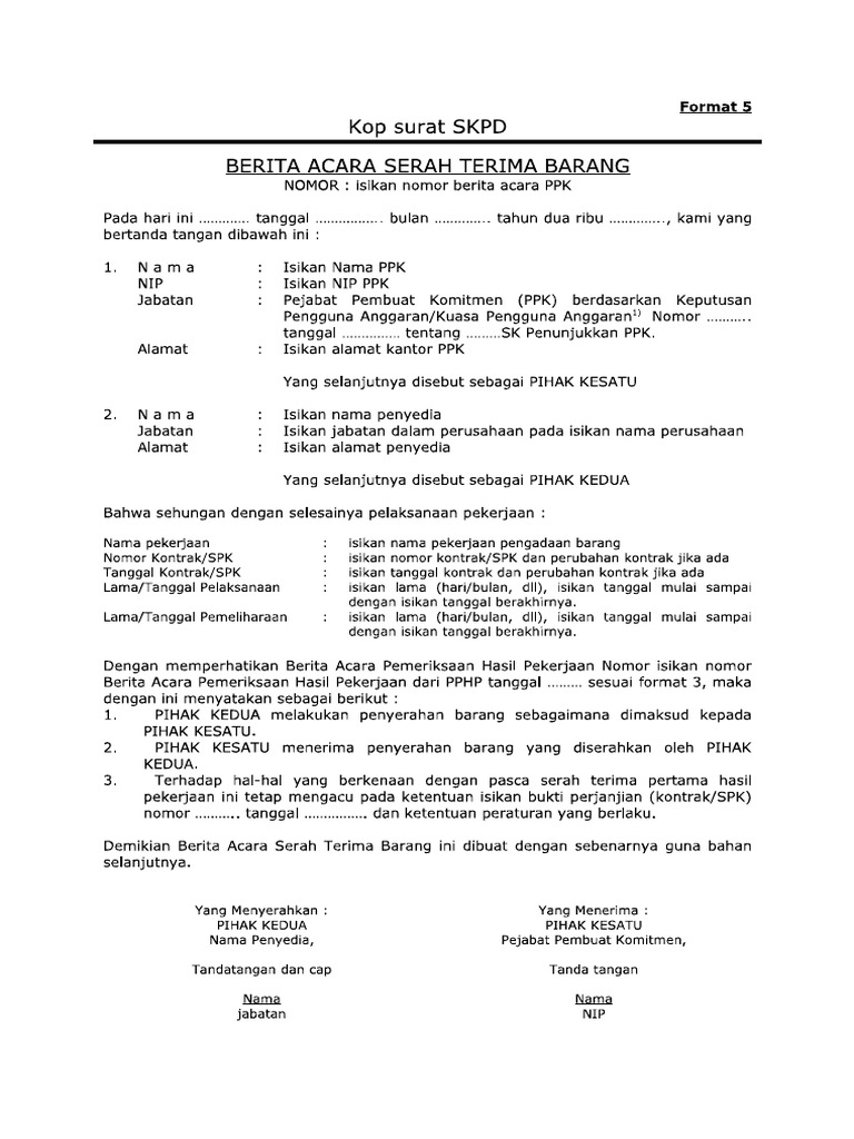 Format Berita Acara Serah Terima Laporan Akhir Pdf