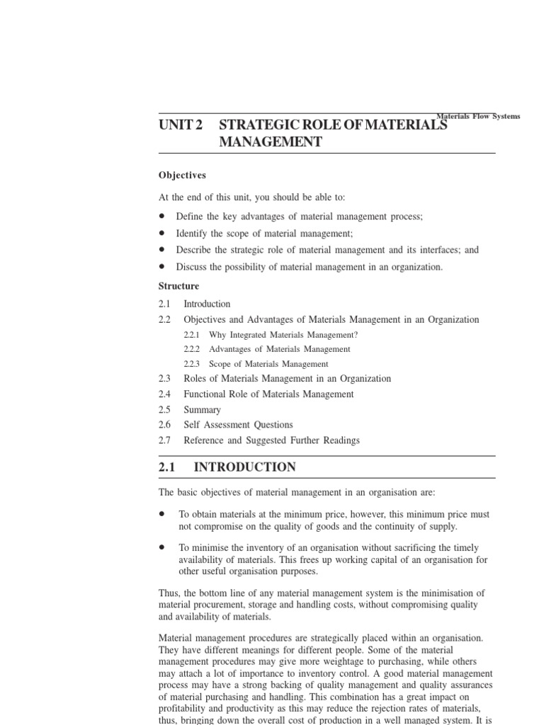 Material Management:role, Objectives, Adv | PDF | Inventory 