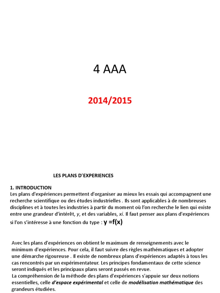 Plan d'Expériences Espace (Mathématiques) Plan d'expériences