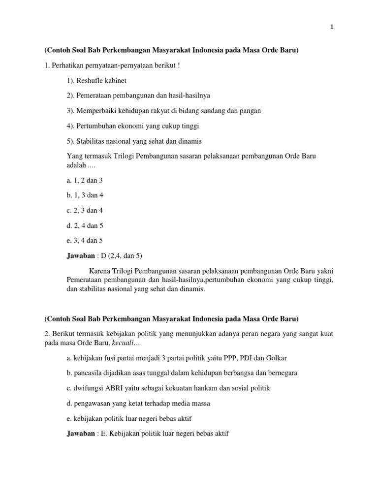 Soal Sejarah Materi Orde Baru