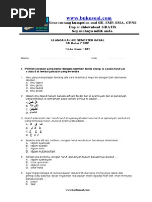 Kisi Kisi Pas Uas Semester Gasal Tahun Pelajaran Soal Uas Pai Kelas 7 Semester 1 Tahun 2019