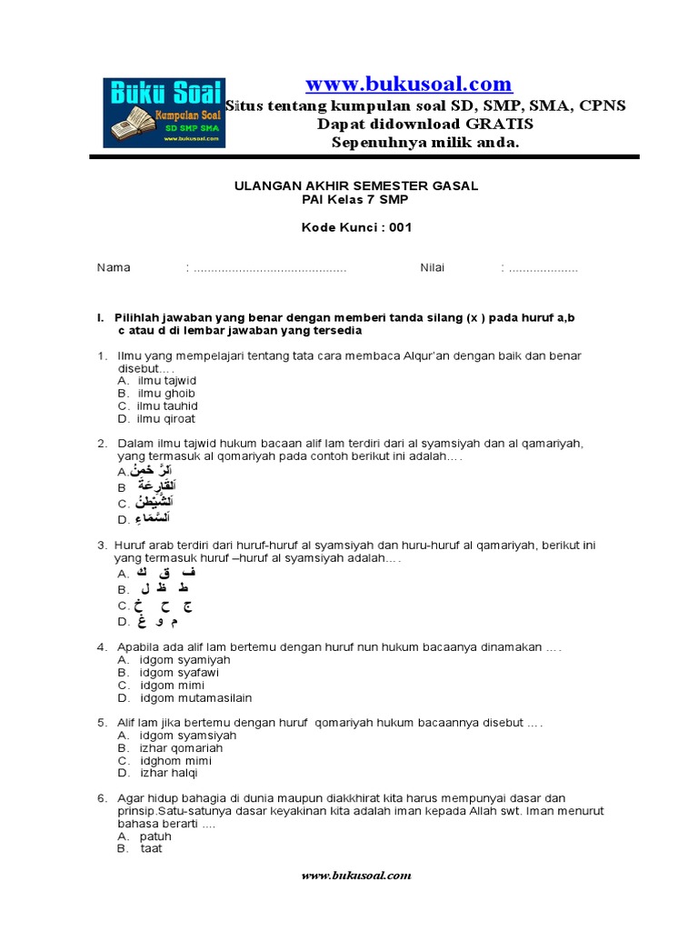 36+ Bank soal agama islam kls vii semester 1 info