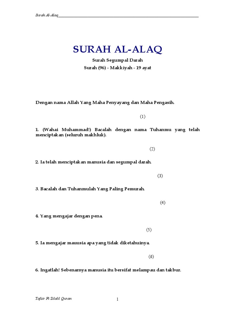 Surah al alaq diturunkan di mana