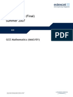 Mark Scheme June 2007 6663 Core Mathematics C1