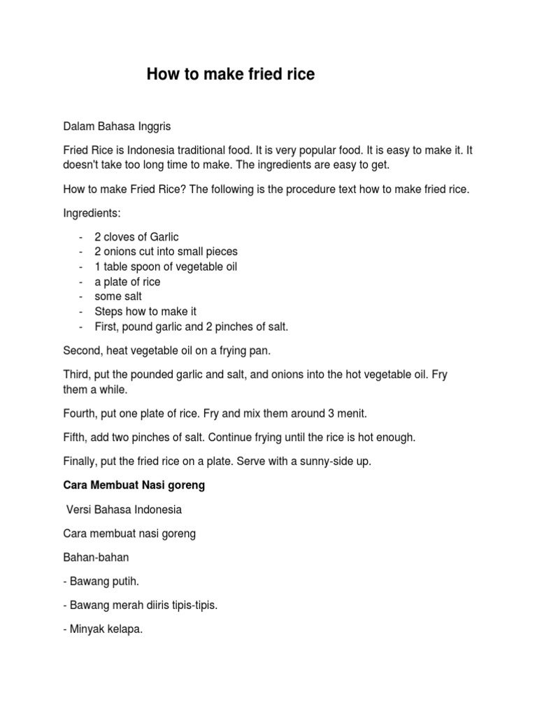 Procedure for Making Fried Rice | PDF