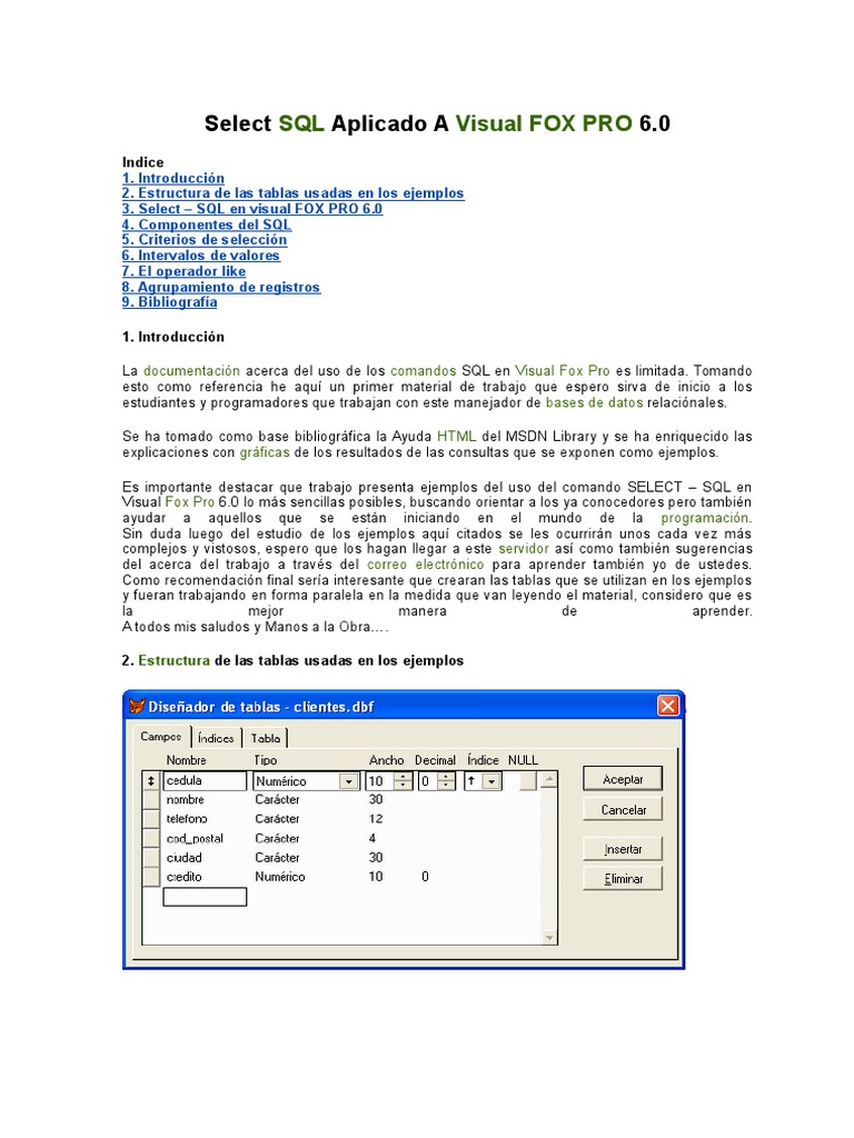 SQL SELECT en Visual FoxPro 6.0 | PDF | SQL | Tabla (base de datos)