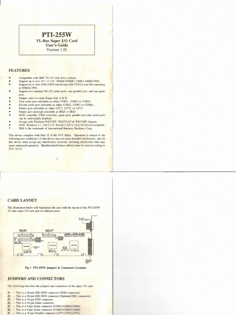 VLBus Super IO Card PTI255W PDF Floppy Disk Electronic Engineering
