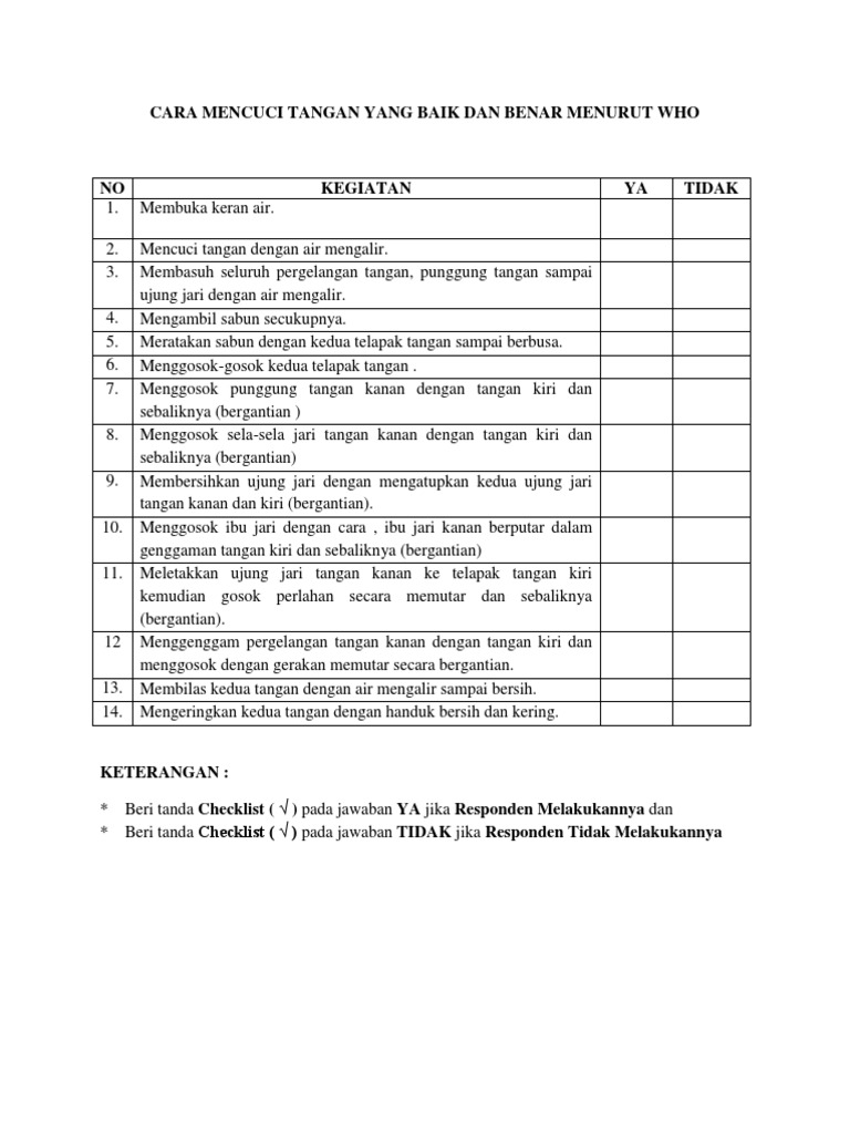 Checklist Cuci Tangan WHO | PDF