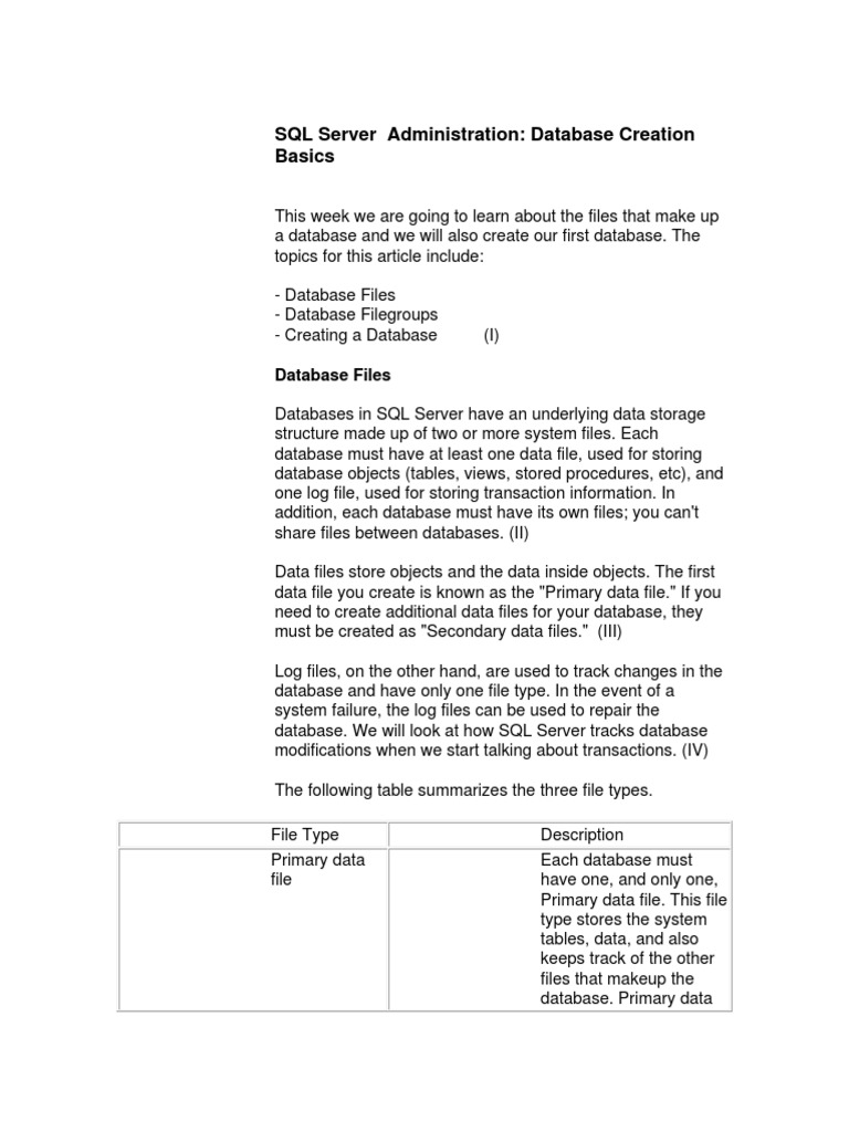 Database Creation | PDF | Microsoft Sql Server | Databases