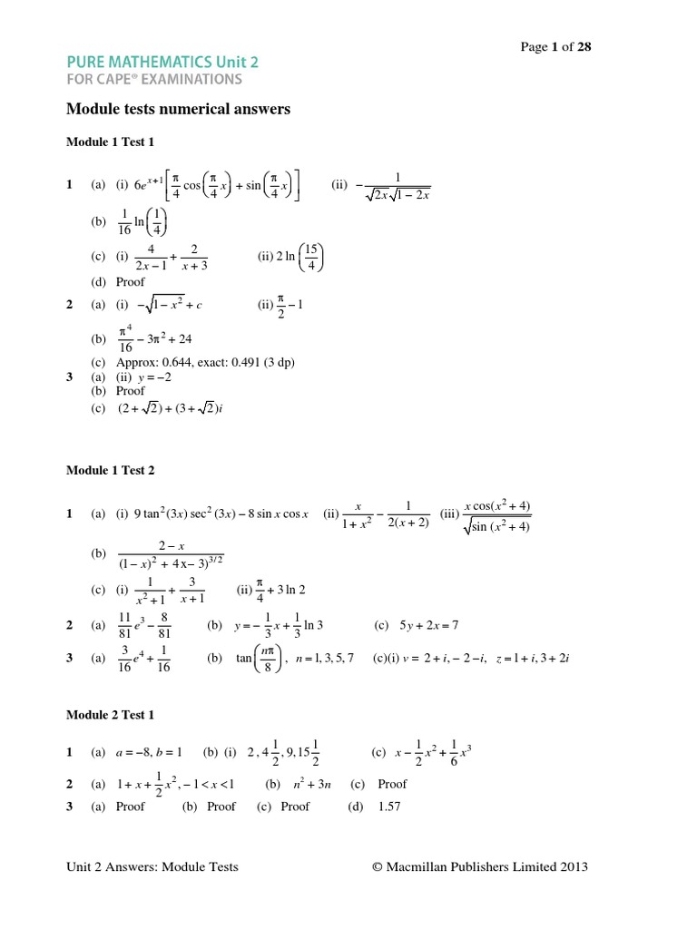 Unit 2 Module Test Answers | PDF