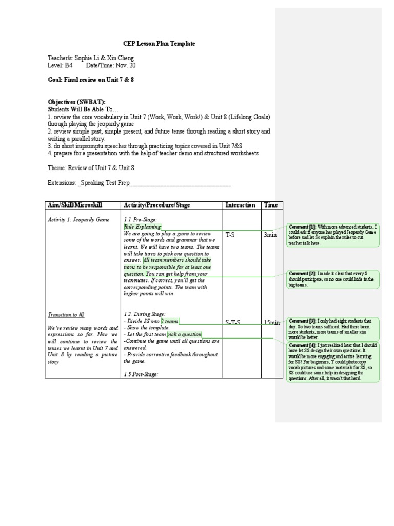 Unit 7 & 8 Review Lesson Plan | PDF | Brainstorming | Grammatical Tense