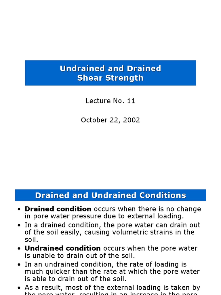 Undrained and Drained Shear Strength PDF Soil Mechanics Chemical
