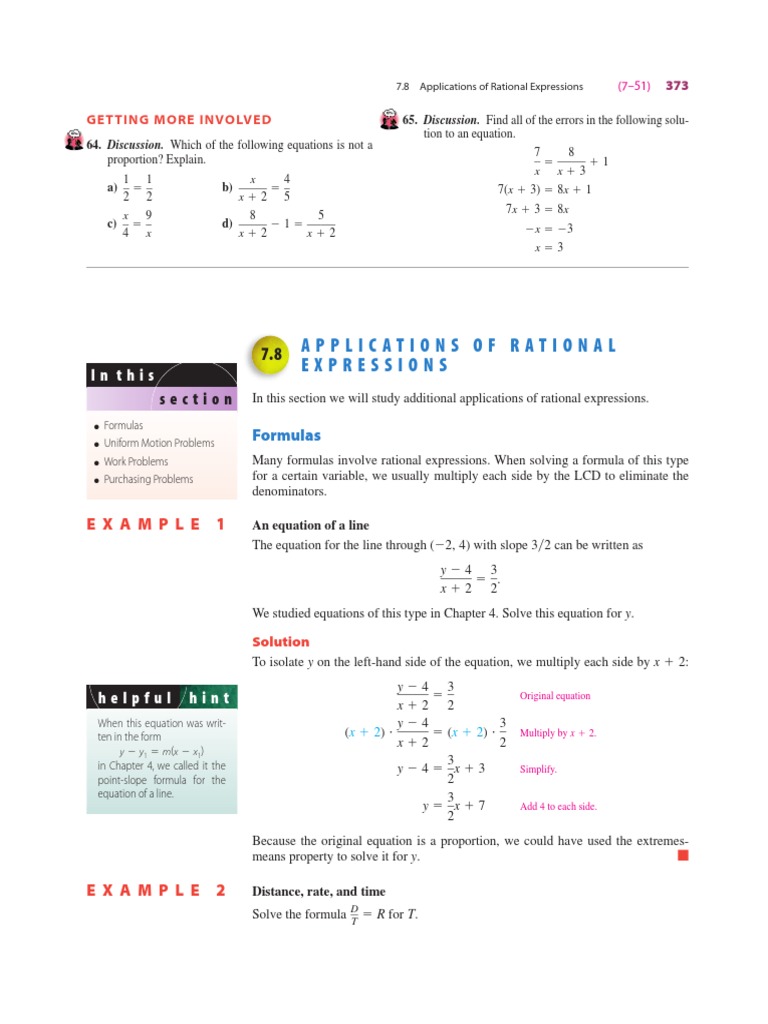 Rational Expressions in Real-World Problems | PDF | Equations | Transport