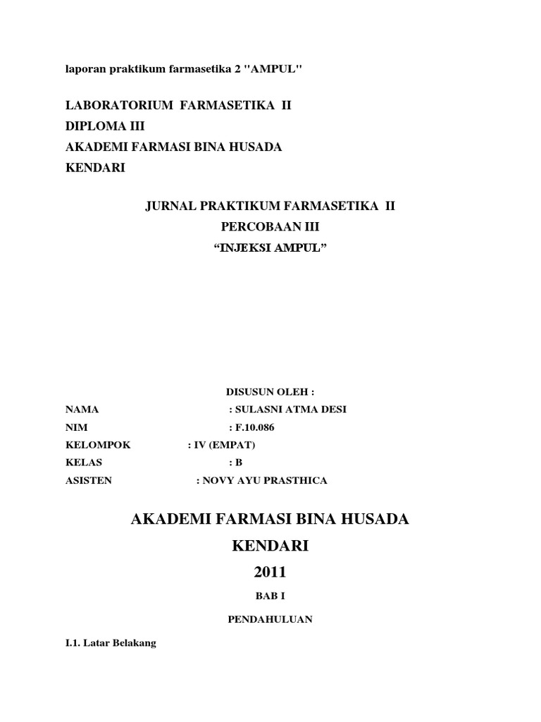 Protokol Injeksi Thiamin HCl Ampul | PDF