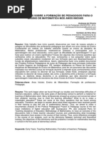 REFLEXÕES SOBRE A FORMAÇÃO DE PEDAGOGOS PARA O ENSINO DE MATEMÁTICA NOS ANOS INICIAIS