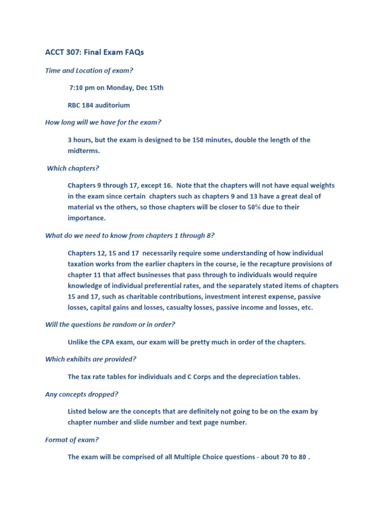 Acct 307 Fall 14 Final Exam FAQs (2) Lehigh University Tax Class Rob