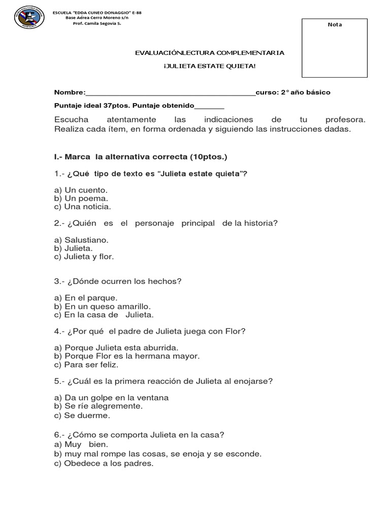 EVALUACIÓN LECTURA COMPLEMENTARIA JULIETA ESTATE QUIETA.docx