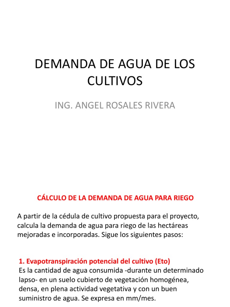 Cálculo Demanda Agua para Riego | PDF | Evapotranspiración | Líquidos