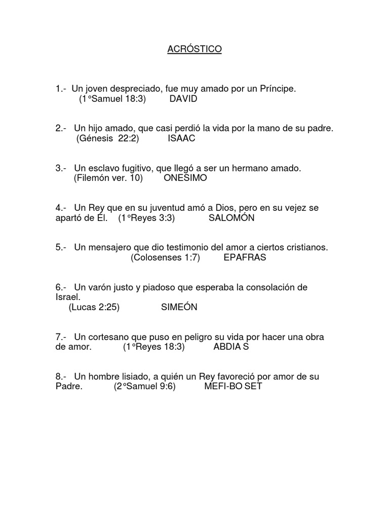 Acrostico De La Biblia Interesante
